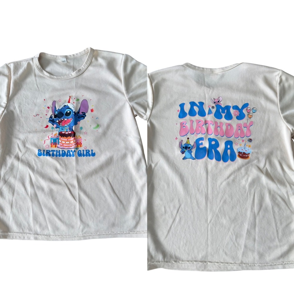 Disney Stitch Birthday Girl In My Birthday Era Cream Graphic T-Shirt Size 140